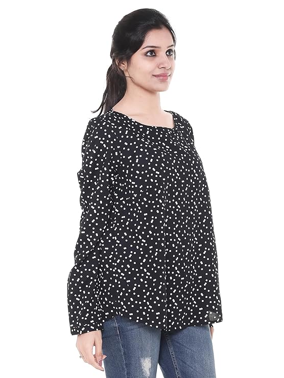 Twist99 Women's Wear Elegant Viscose Black Full Sleeve Polka Dot Printed Full Sleeve Stylish Top for Women