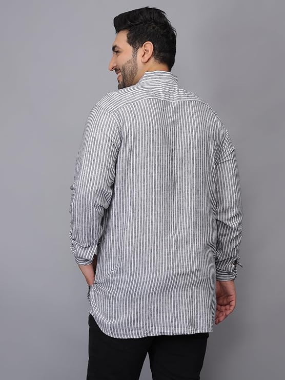 Twist99 Men's Linen Chinese Collar Full Sleeve Plus Size Short Kurta