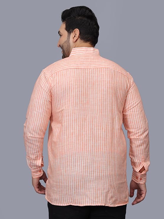 Twist99 Men's Linen Chinese Collar Full Sleeve Plus Size Short Kurta
