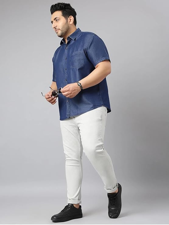 Twist99 Men's Blue Denim Single Pocket Half Sleeve Shirt Men's Plus Size