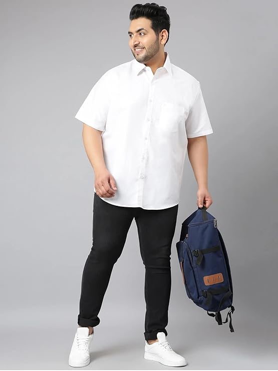 Twist99 Mens Cotton Linen Plus Size Half Sleeve Shirt - White