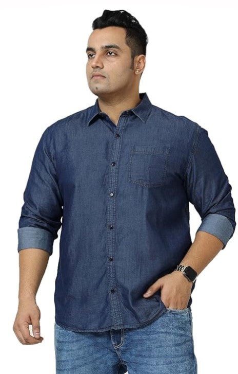 Twist99 Blue Denim Single Pocket Full Sleeve Shirt Men's Plus Size
