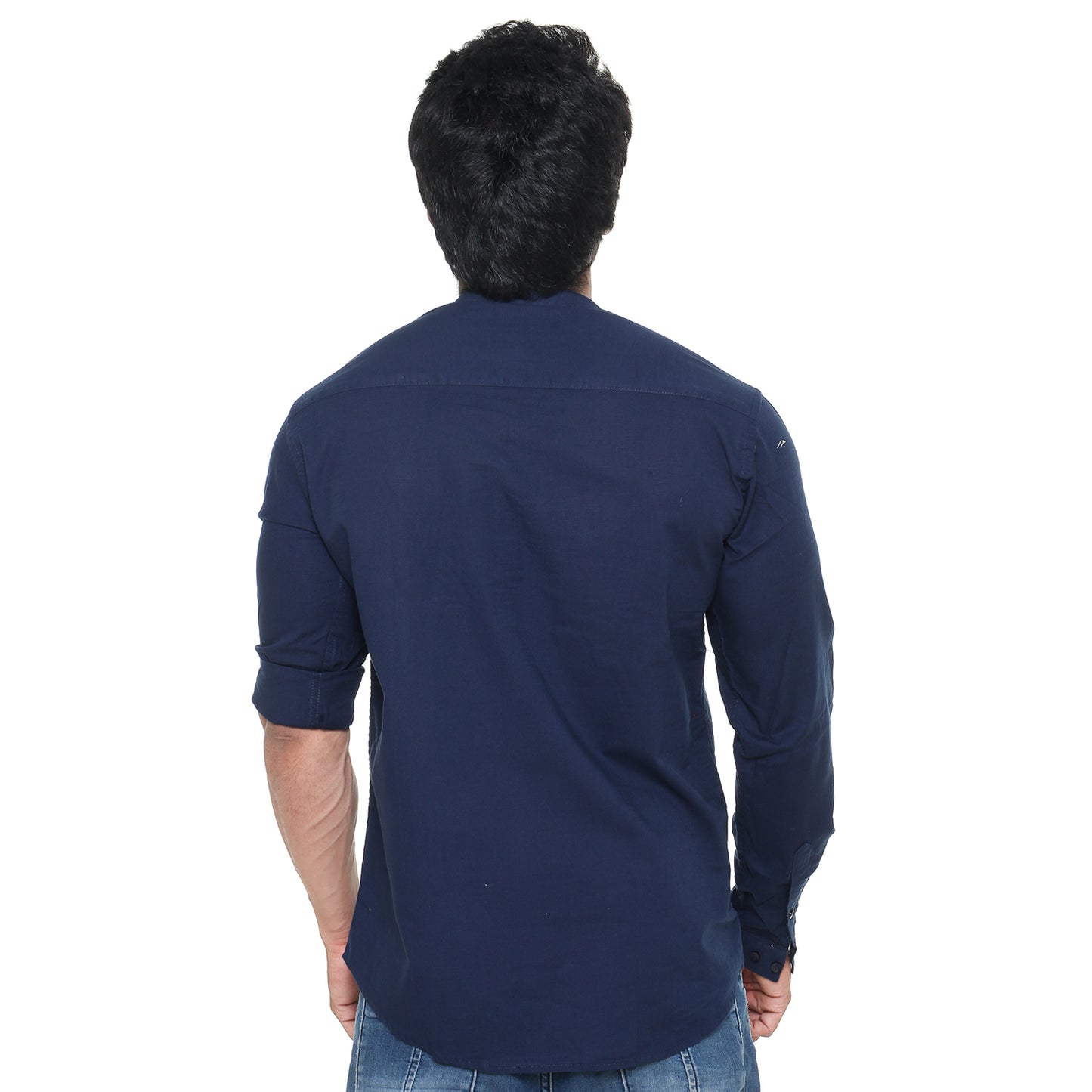Twist99 Men's Linen Chinese Collar Full Sleeve Plus Size Short Kurta (NAVY BLUE)