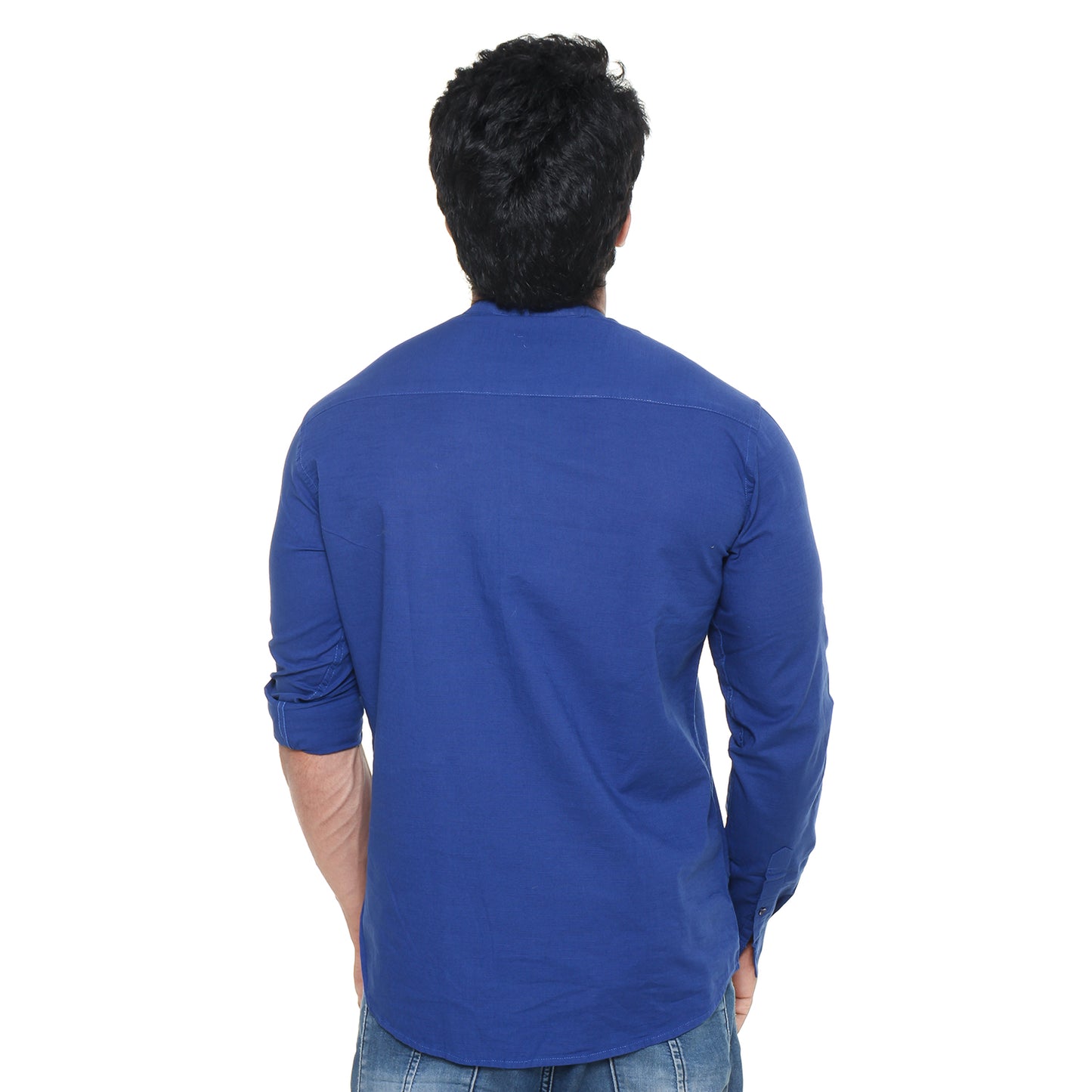 Twist99 Men's Linen Chinese Collar Full Sleeve Plus Size Short Kurta(Royal Blue)
