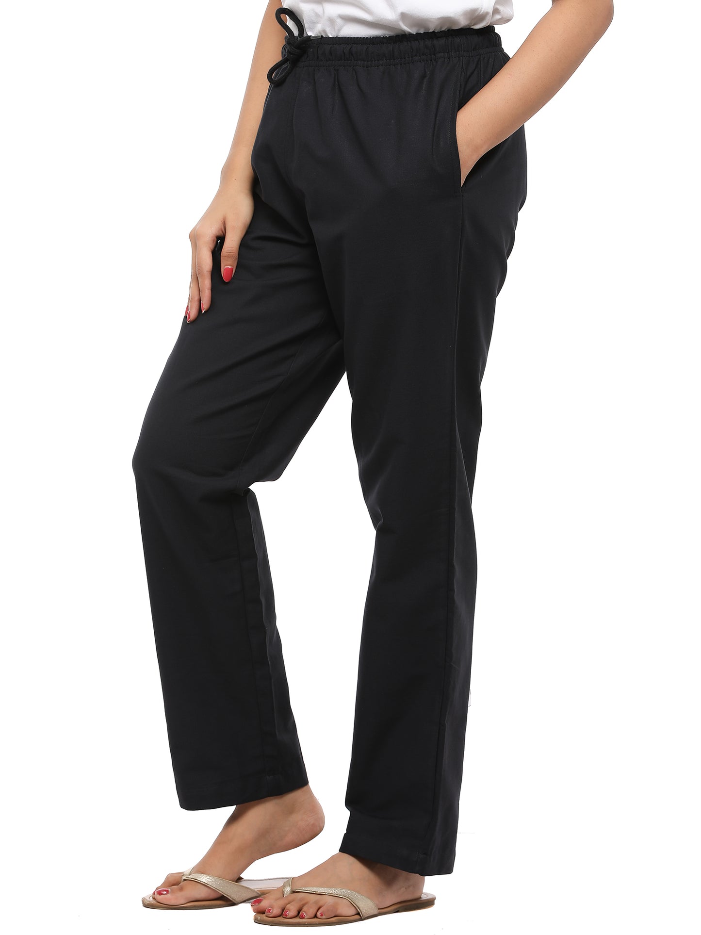 Twist99 Women's Cotton Linen Solid Lounge Bottom Plus Size Pant Pyjamas for Women Sleepwear Regular Fit Casual Trousers ( Black )Plus Size (S To 8XL)(30 To 56)