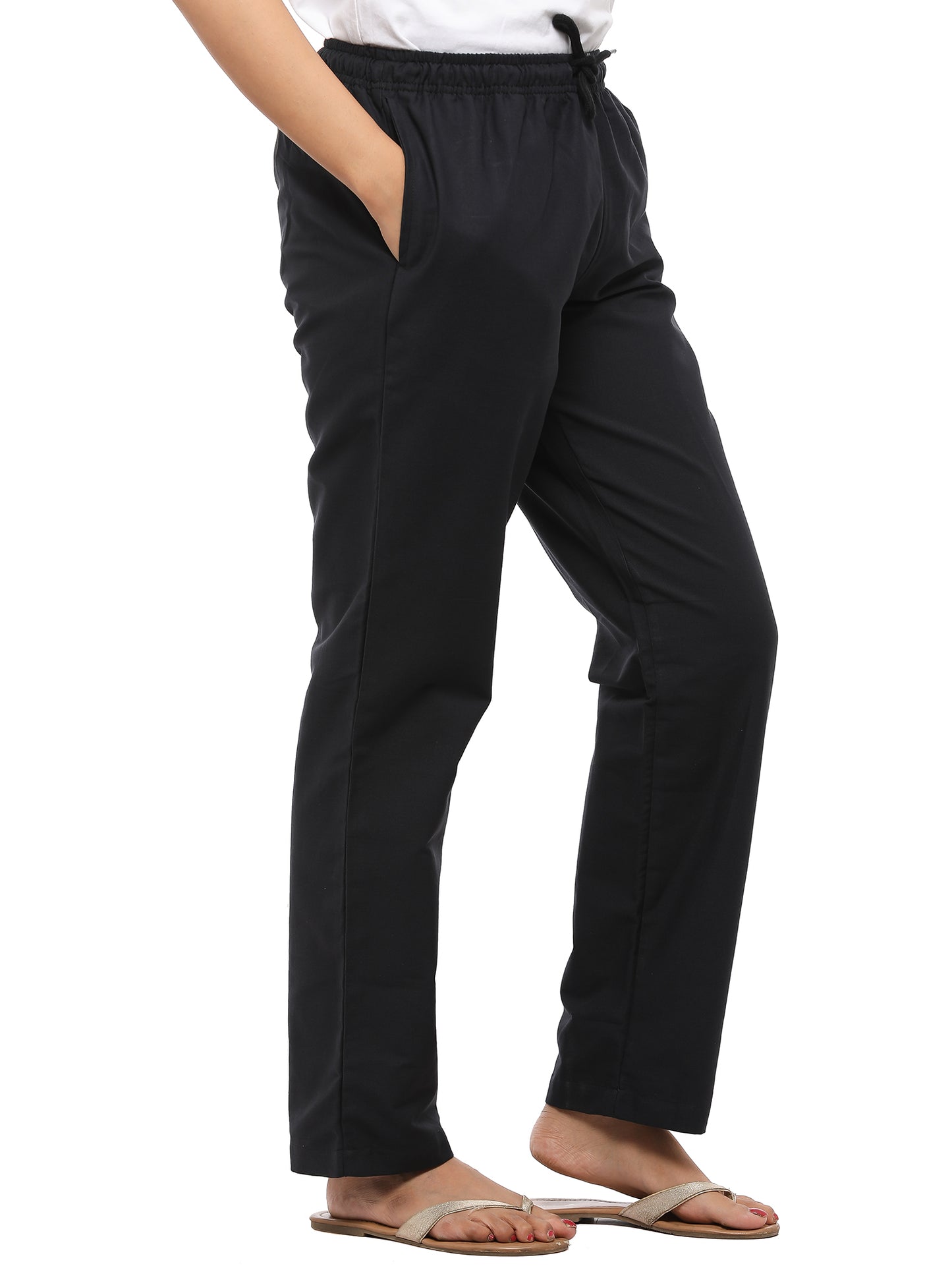 Twist99 Women's Cotton Linen Solid Lounge Bottom Plus Size Pant Pyjamas for Women Sleepwear Regular Fit Casual Trousers ( Black )Plus Size (S To 8XL)(30 To 56)