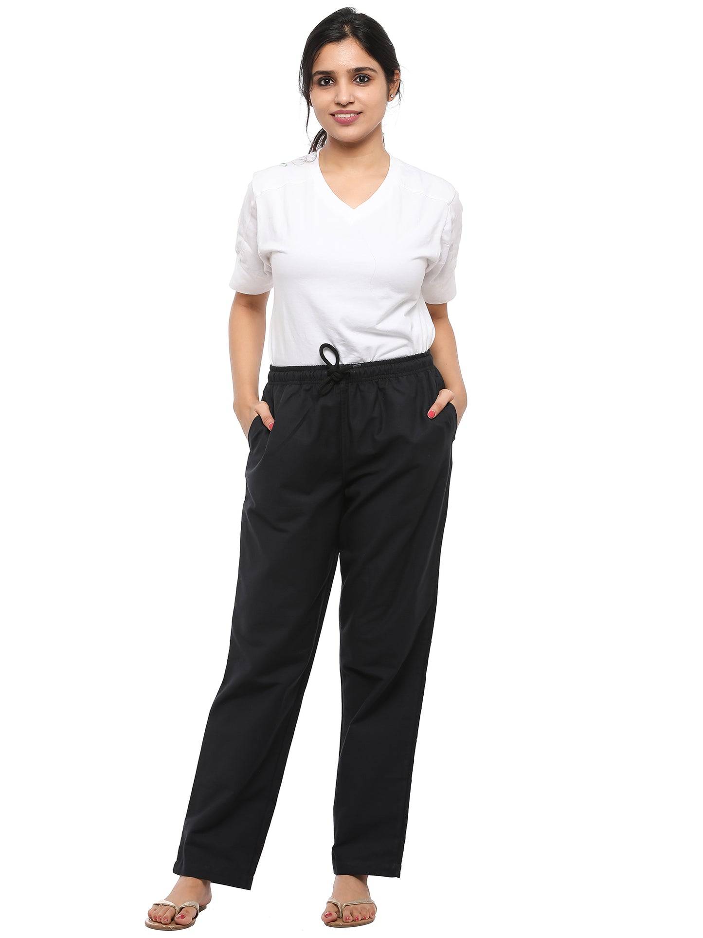 Twist99 Women's Cotton Linen Solid Lounge Bottom Plus Size Pant Pyjamas for Women Sleepwear Regular Fit Casual Trousers ( Black )Plus Size (S To 8XL)(30 To 56)