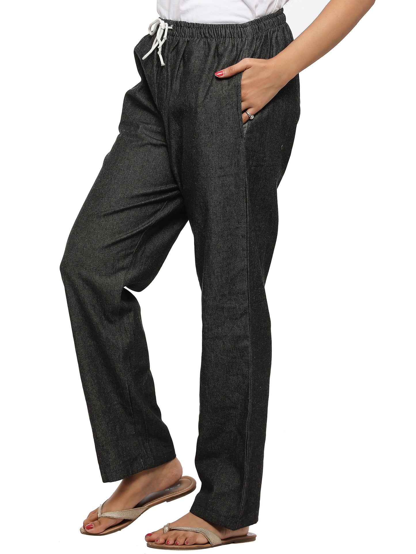 Twist99 Women's Cotton Linen Solid Lounge Bottom Plus Size Pant Pyjamas for Women Sleepwear Regular Fit Casual Trousers ( Grey Denim)Plus Size (S To 8XL)(30 To 56)