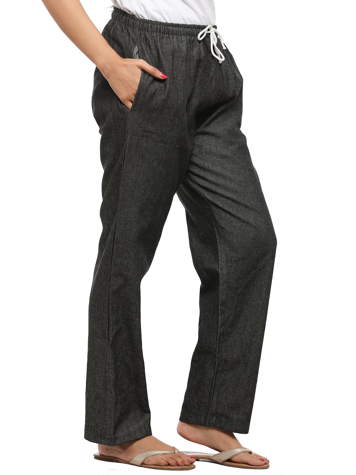 Twist99 Women's Cotton Linen Solid Lounge Bottom Plus Size Pant Pyjamas for Women Sleepwear Regular Fit Casual Trousers ( Grey Denim)Plus Size (S To 8XL)(30 To 56)