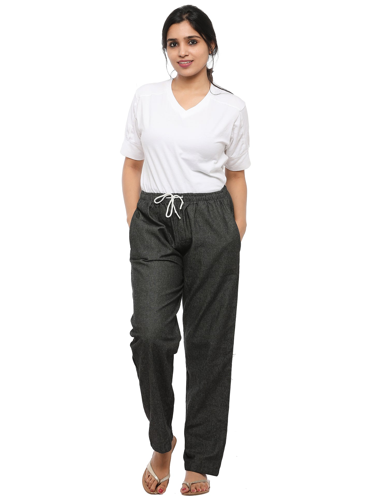 Twist99 Women's Cotton Linen Solid Lounge Bottom Plus Size Pant Pyjamas for Women Sleepwear Regular Fit Casual Trousers ( Grey Denim)Plus Size (S To 8XL)(30 To 56)