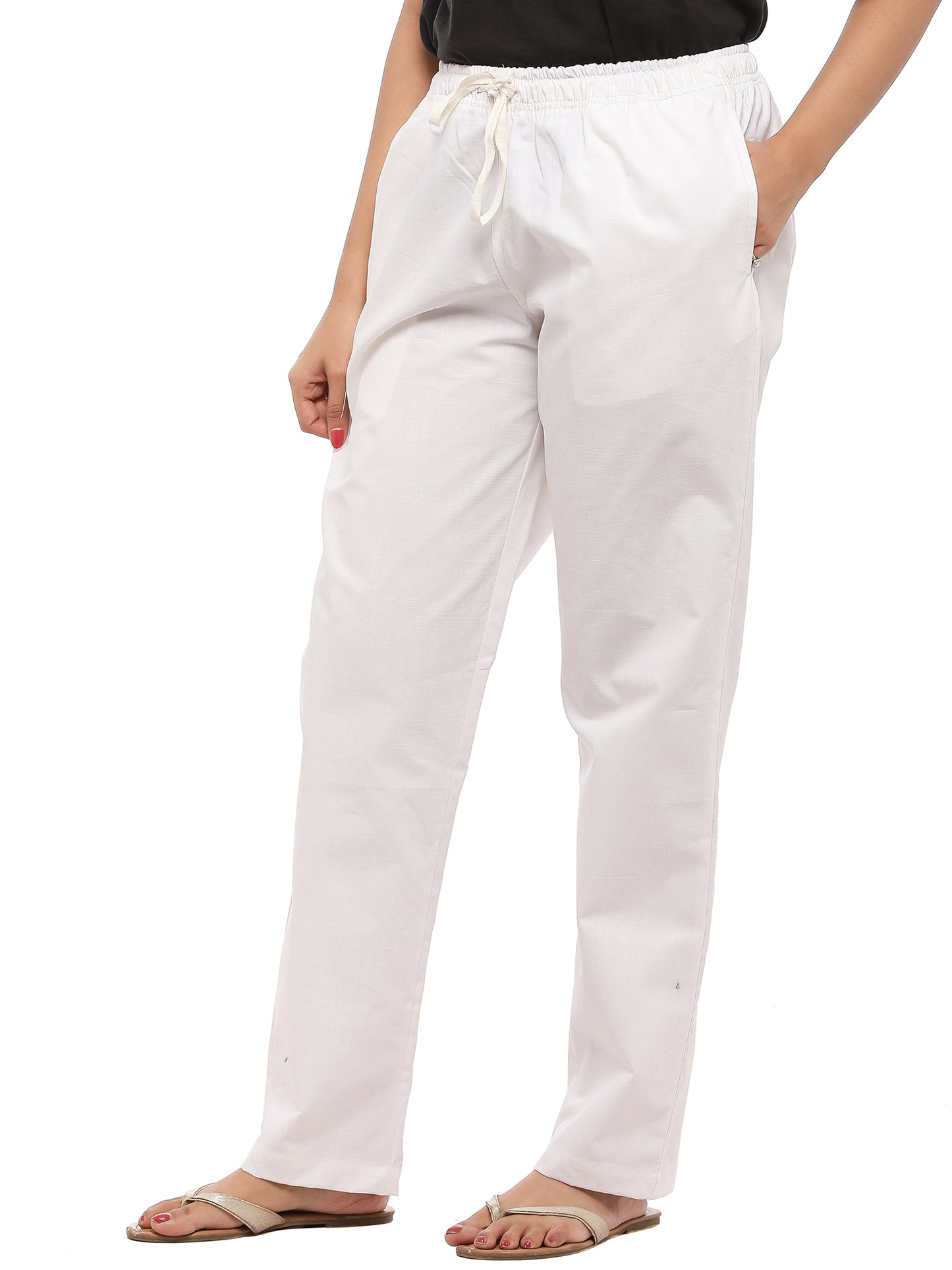 Twist99 Women's Cotton Linen Solid Lounge Bottom Plus Size Pant Pyjamas for Women Sleepwear Regular Fit Casual Trousers (White ) Plus Size (S To 8XL)(30 To 56)