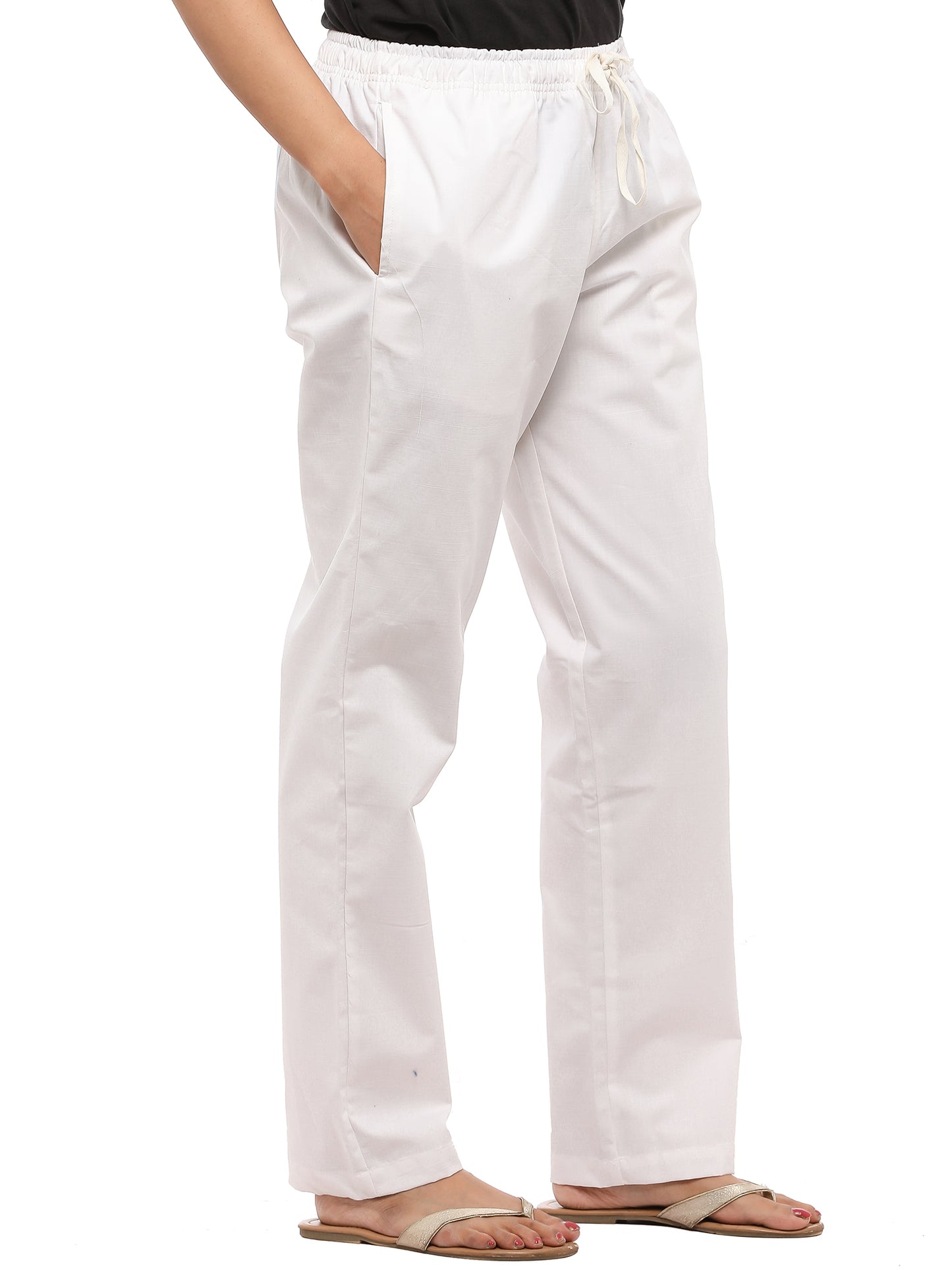 Twist99 Women's Cotton Linen Solid Lounge Bottom Plus Size Pant Pyjamas for Women Sleepwear Regular Fit Casual Trousers (White ) Plus Size (S To 8XL)(30 To 56)