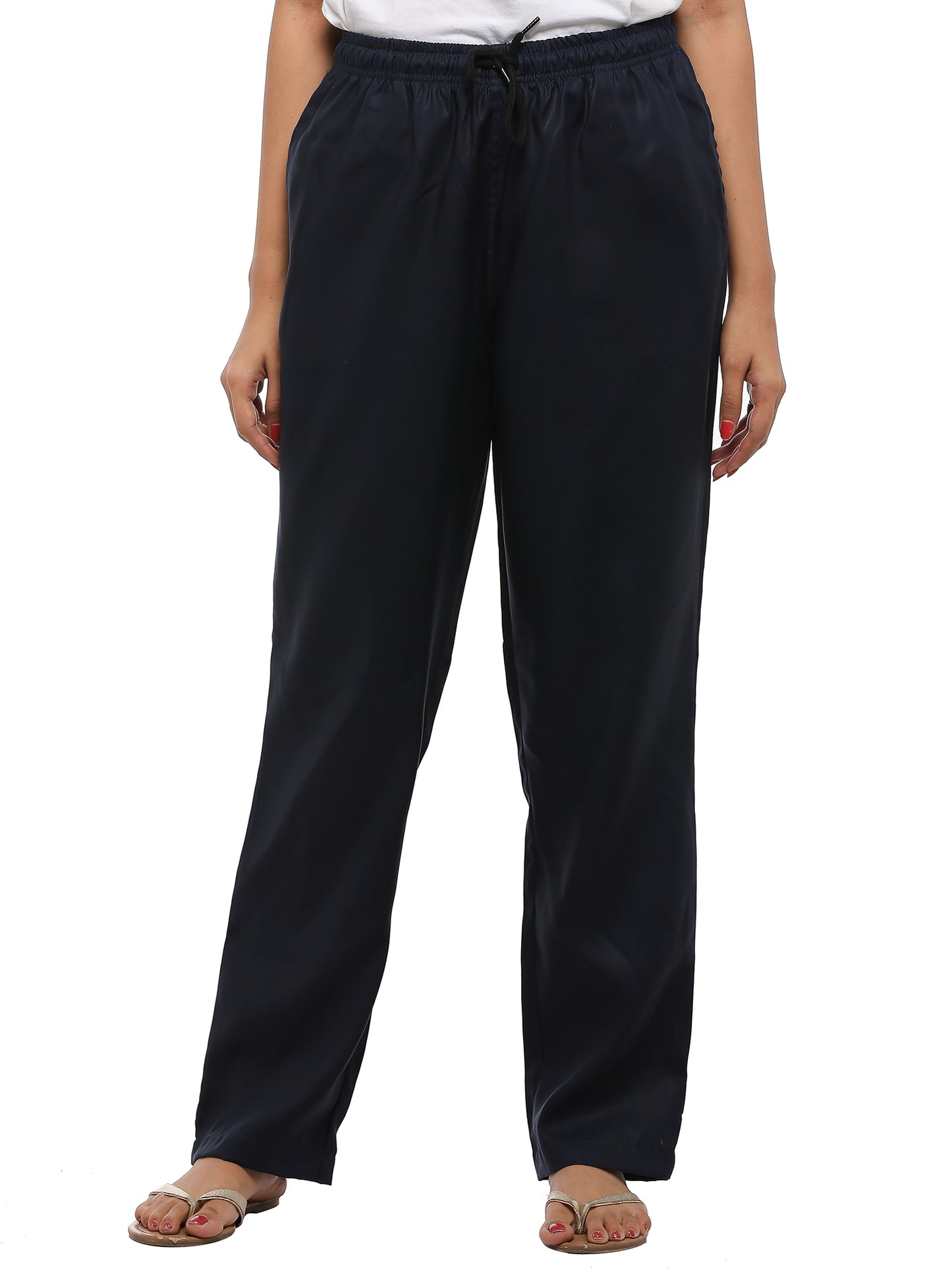 Twist99 Women's Cotton Linen Solid Lounge Bottom Plus Size Pant Pyjamas for Women Sleepwear Regular Fit Casual Trousers (Navy blue )Plus Size (S To 8XL) (30 To 56)