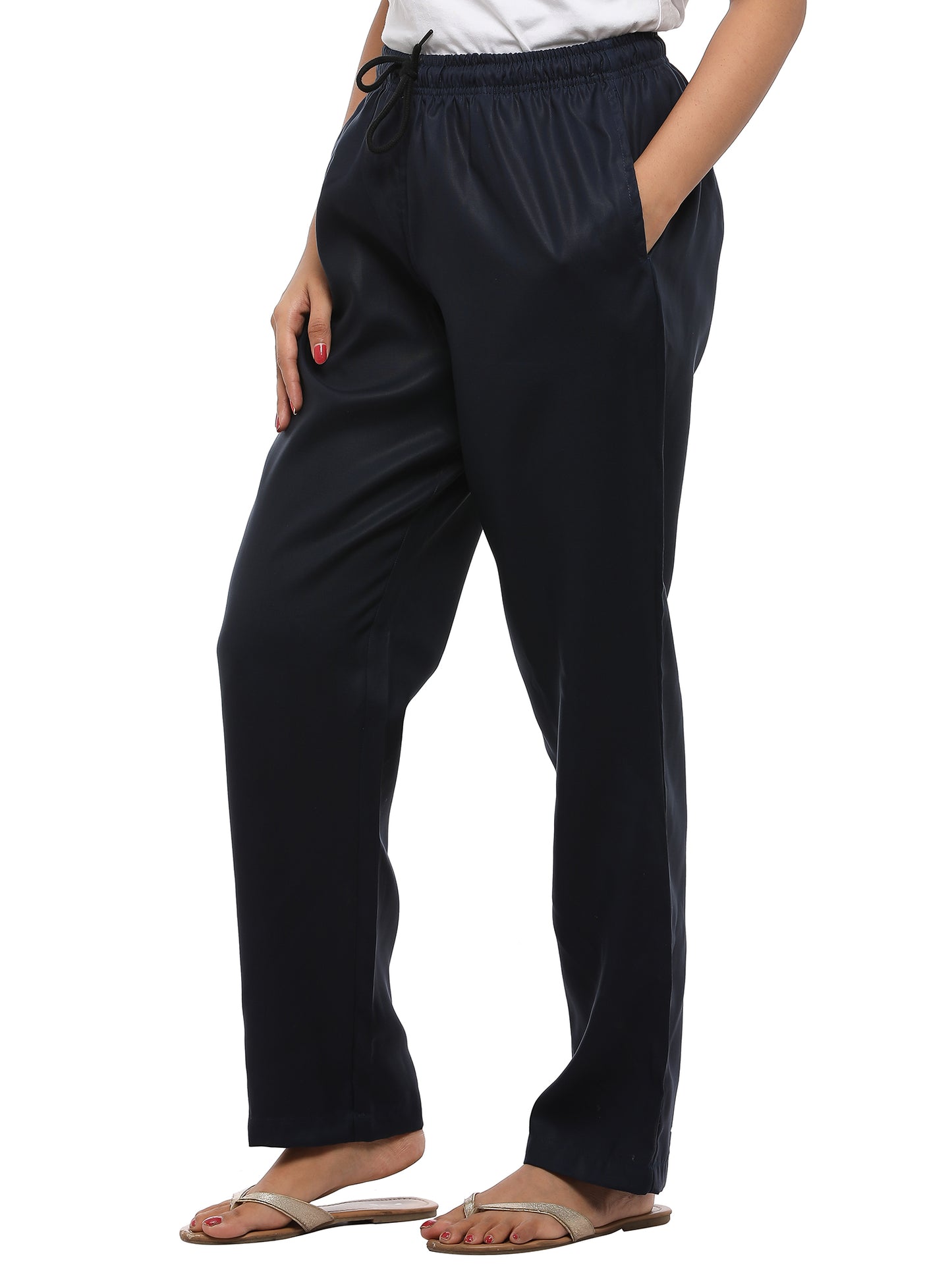 Twist99 Women's Cotton Linen Solid Lounge Bottom Plus Size Pant Pyjamas for Women Sleepwear Regular Fit Casual Trousers (Navy blue )Plus Size (S To 8XL) (30 To 56)