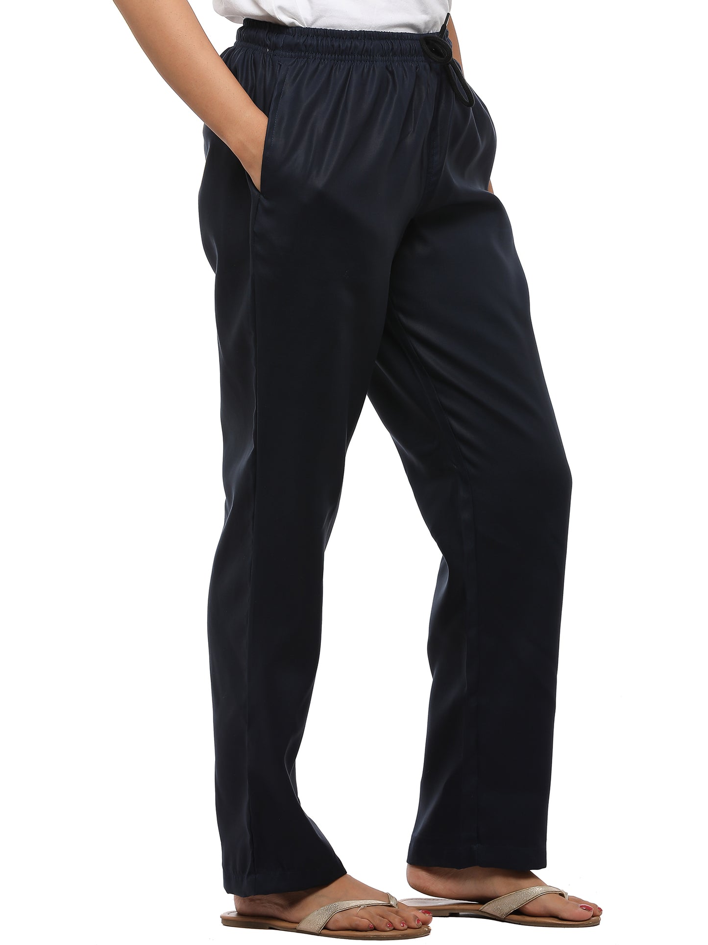 Twist99 Women's Cotton Linen Solid Lounge Bottom Plus Size Pant Pyjamas for Women Sleepwear Regular Fit Casual Trousers (Navy blue )Plus Size (S To 8XL) (30 To 56)