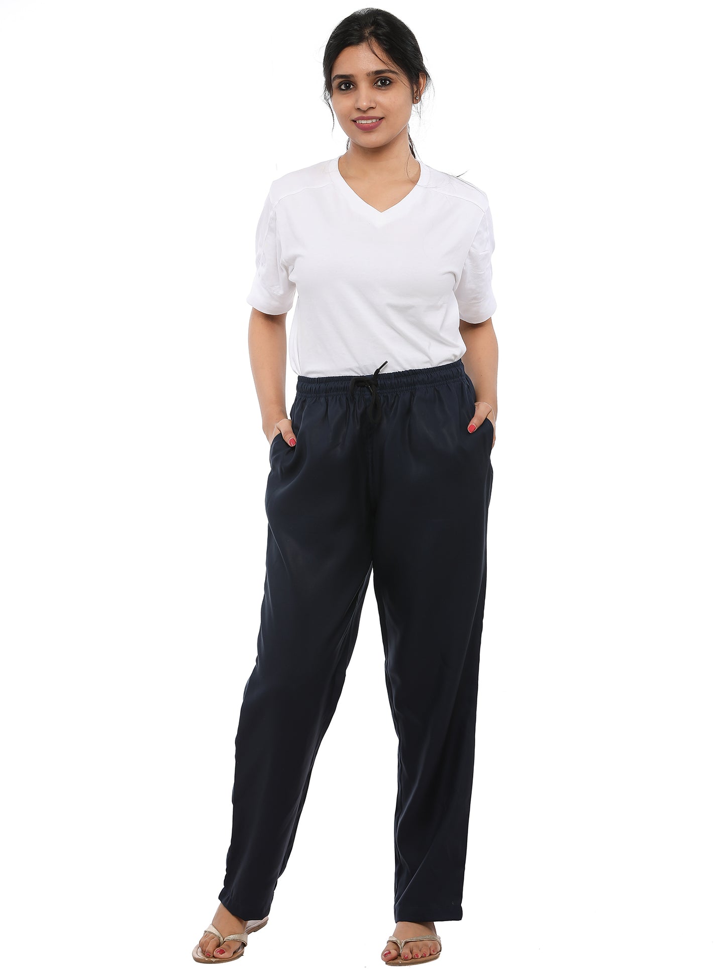 Twist99 Women's Cotton Linen Solid Lounge Bottom Plus Size Pant Pyjamas for Women Sleepwear Regular Fit Casual Trousers (Navy blue )Plus Size (S To 8XL) (30 To 56)