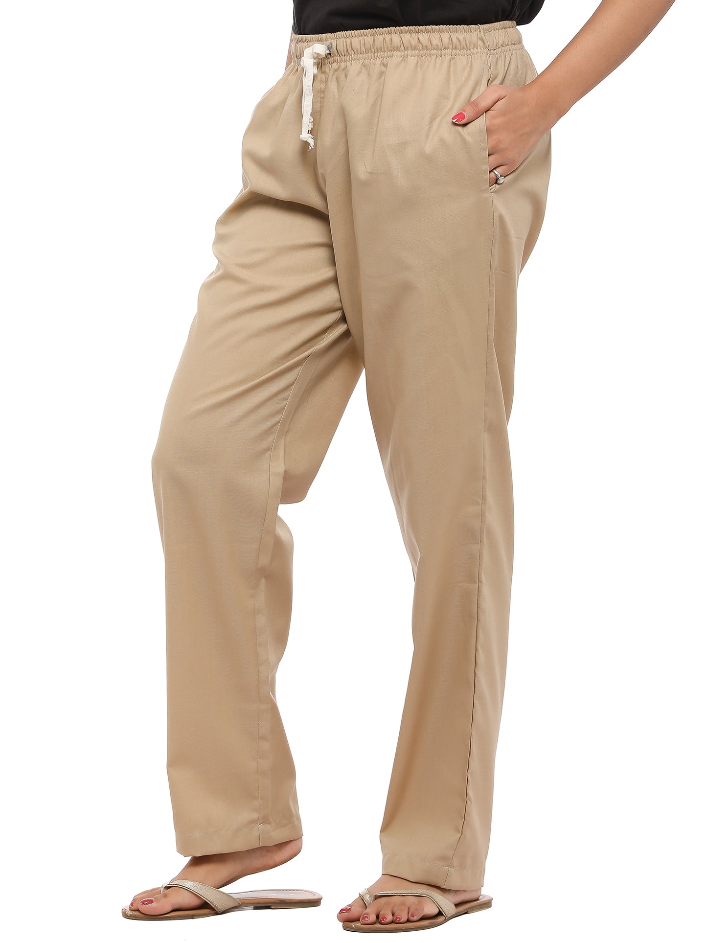 Twist99 Women's Cotton Linen Solid Lounge Bottom Plus Size Pant Pyjamas for Women Sleepwear Regular Fit Casual Trousers (Beige) Plus Size (S To 8XL)(30 To 56)