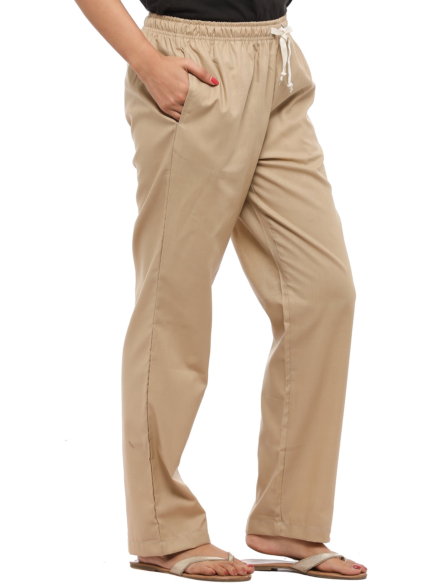 Twist99 Women's Cotton Linen Solid Lounge Bottom Plus Size Pant Pyjamas for Women Sleepwear Regular Fit Casual Trousers (Beige) Plus Size (S To 8XL)(30 To 56)