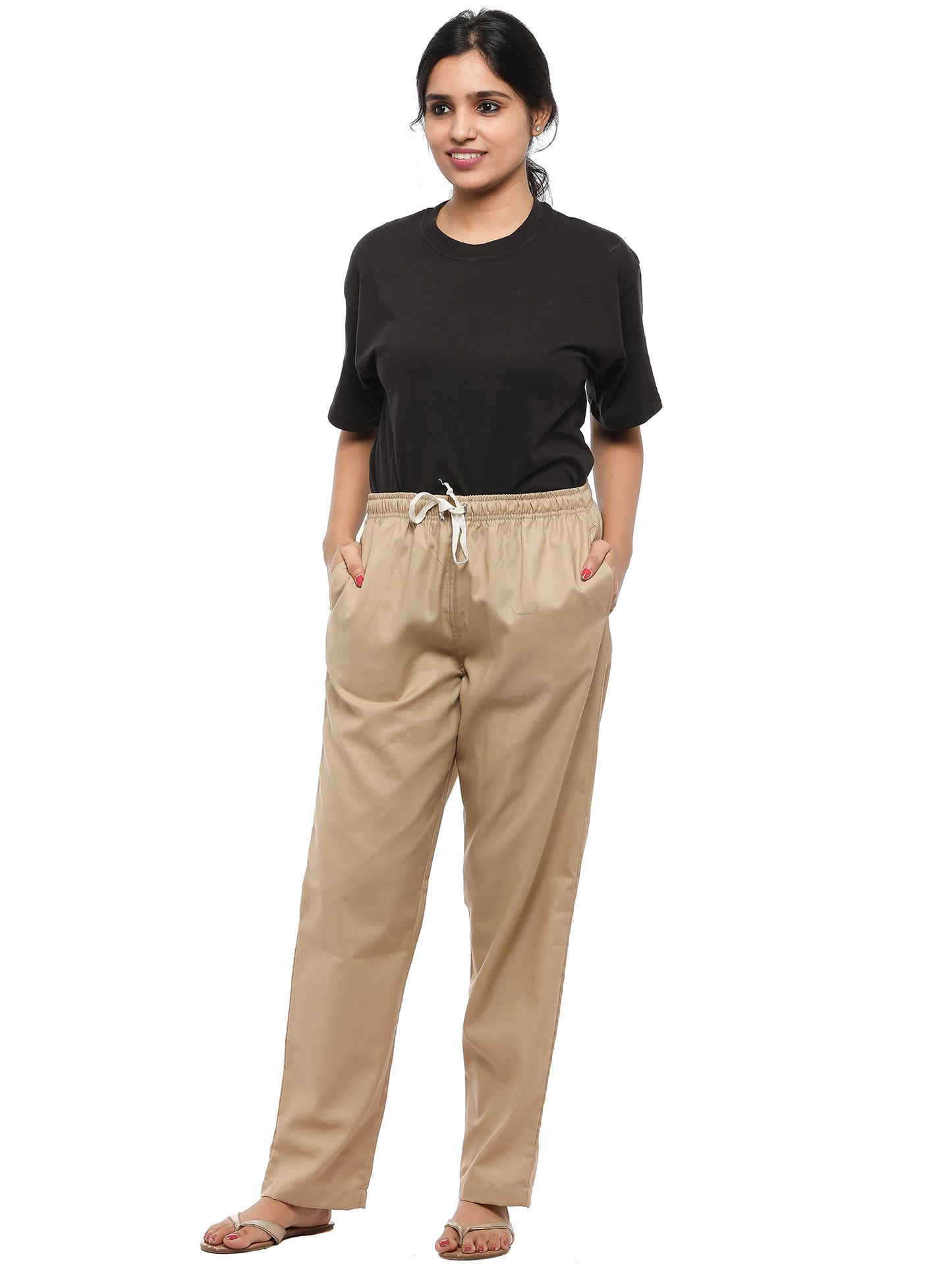 Twist99 Women's Cotton Linen Solid Lounge Bottom Plus Size Pant Pyjamas for Women Sleepwear Regular Fit Casual Trousers (Beige) Plus Size (S To 8XL)(30 To 56)
