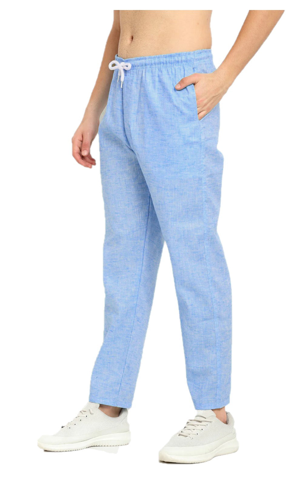 Twist99 Mens Linen Casual Pants Lightweight Solid Plus Size Pyjama Beach Pants Elastic Waist Jogger Yoga Summer Pyjama (Sky blue Chambray)Plus Size (S To 8XL)(30 To 56)