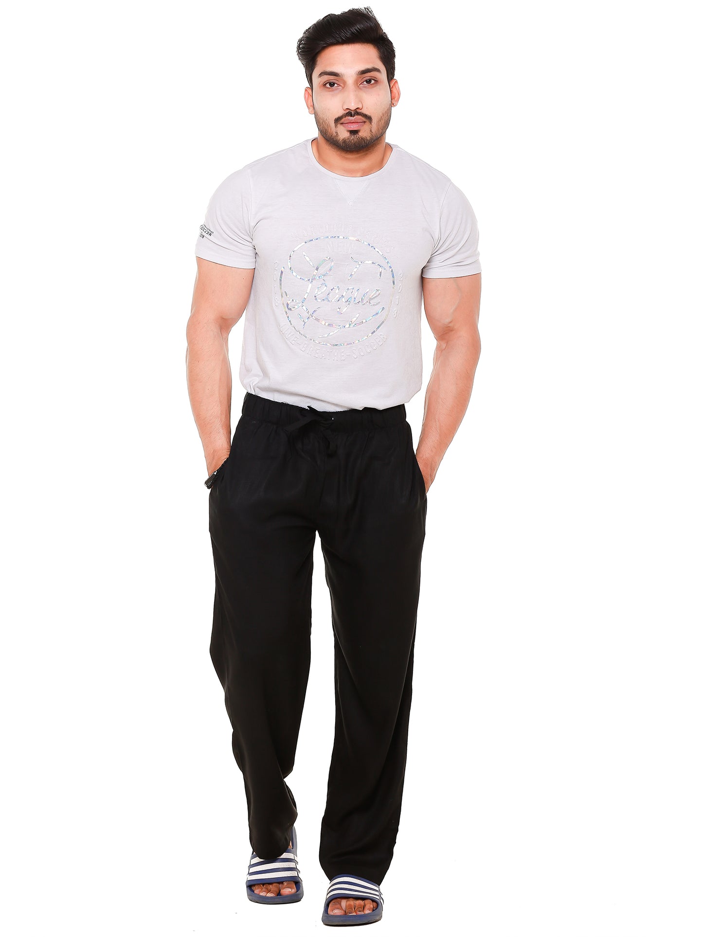 Twist99 Mens Linen Casual Pants Lightweight Solid Plus Size Pyjama Beach Pants Elastic Waist Jogger Yoga Summer Pyjama (Black,)Plus Size (S To 8XL)(30 To 56)