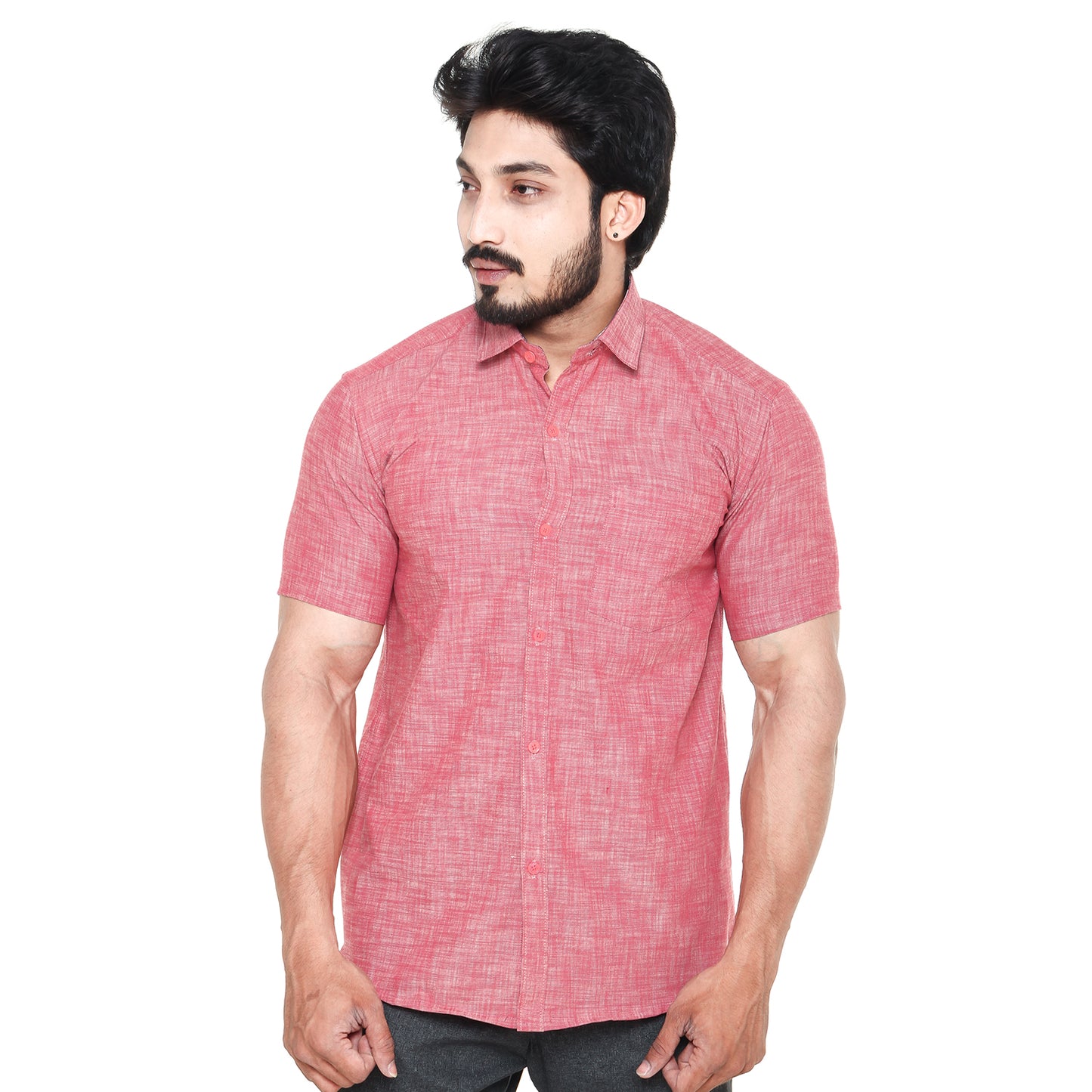 Twist99 Twist Mens Cotton Linen Pink Chambray Half Sleeve Shirt