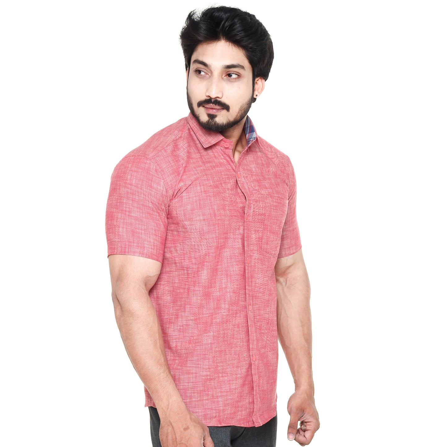 Twist99 Twist Mens Cotton Linen Pink Chambray Half Sleeve Shirt