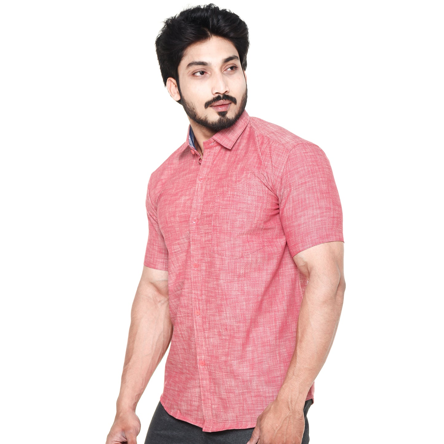Twist99 Twist Mens Cotton Linen Pink Chambray Half Sleeve Shirt
