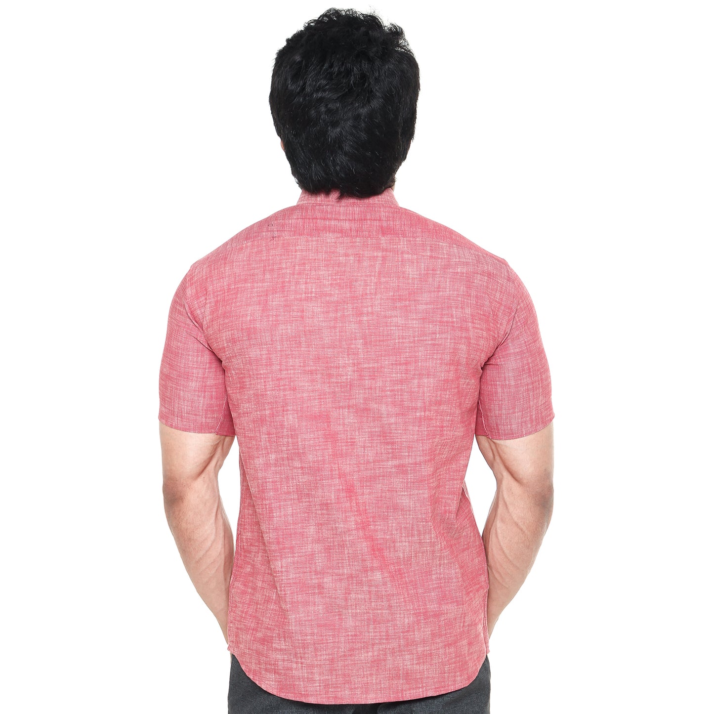 Twist99 Twist Mens Cotton Linen Pink Chambray Half Sleeve Shirt