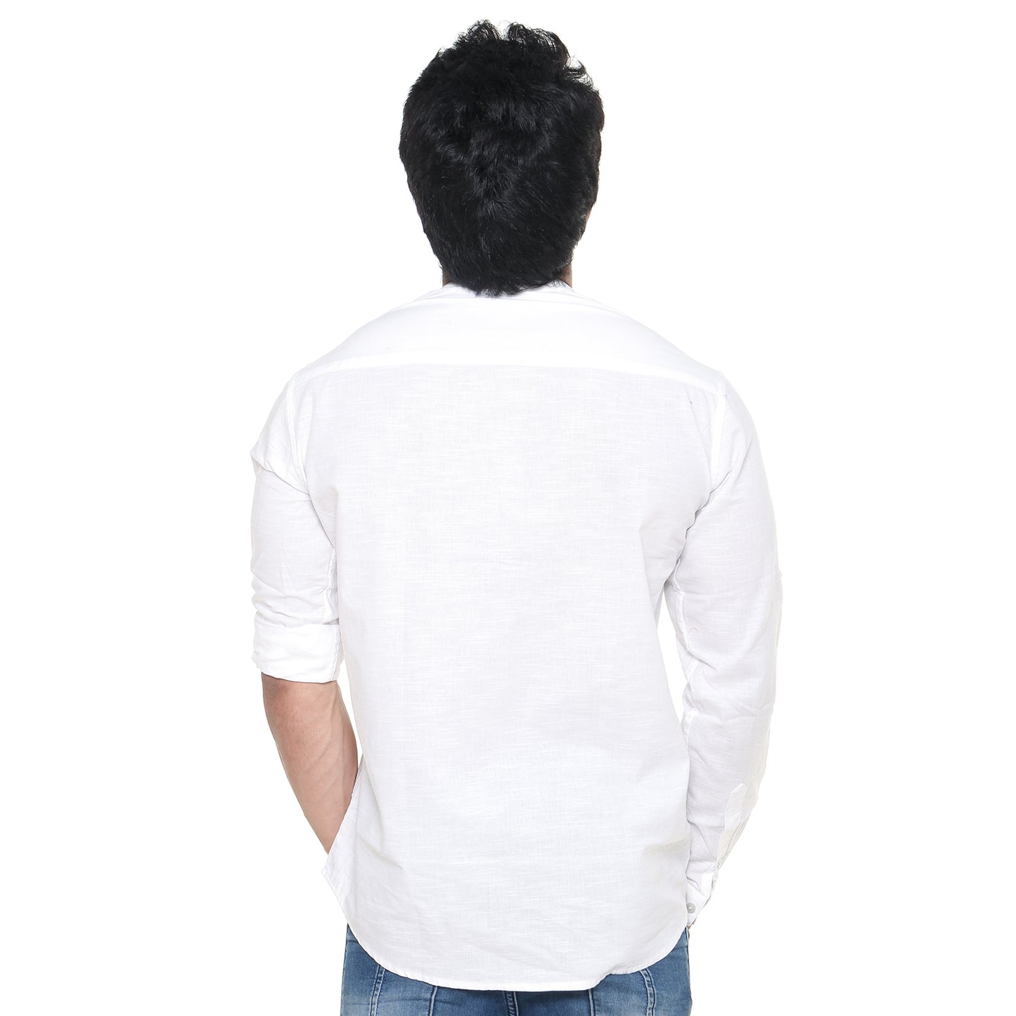 Twist99 Men's Linen Chinese Collar Full Sleeve Plus Size Short Kurta