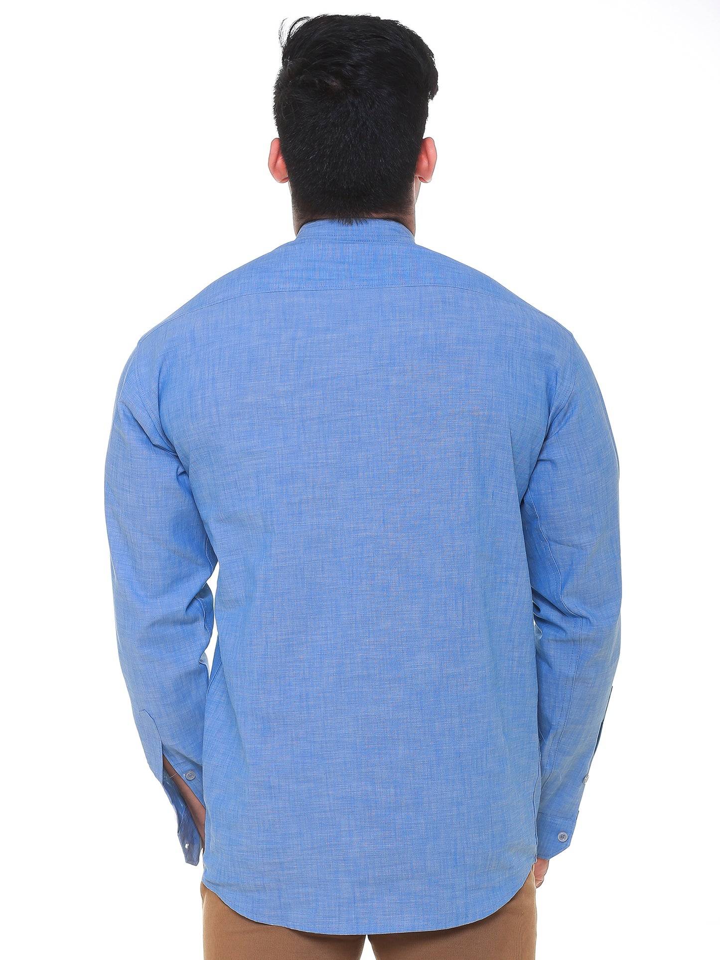 Twist99 Men's Linen Chinese Collar Full Sleeve Plus Size Short Kurta(Sky Blue Denim)