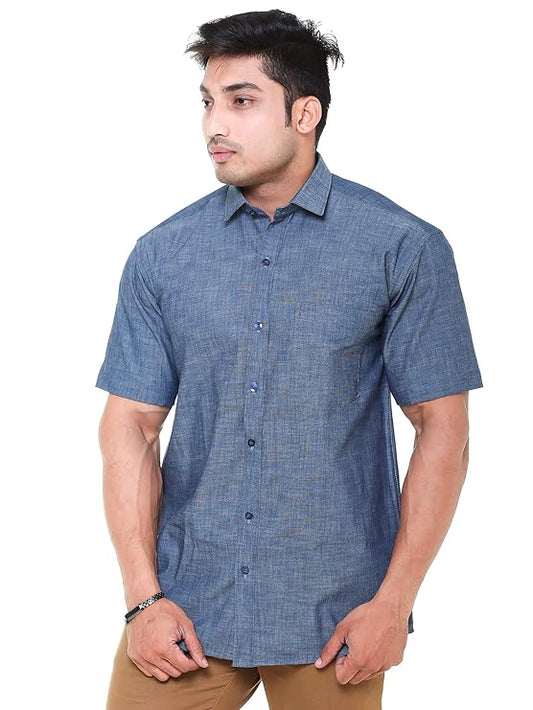 Twist99 Men's Denim Linen Half Sleeves Plus Size Size Shirt