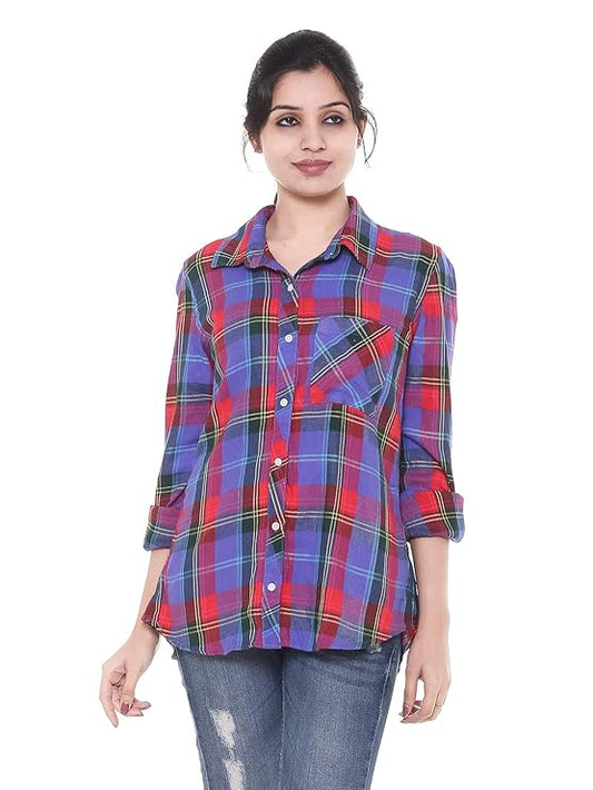 Twist99 Women's Wear Elegant Viscose Fabric Full Sleeve Multicolor Checkered Shirt - Casual Plaid Shirt for Women