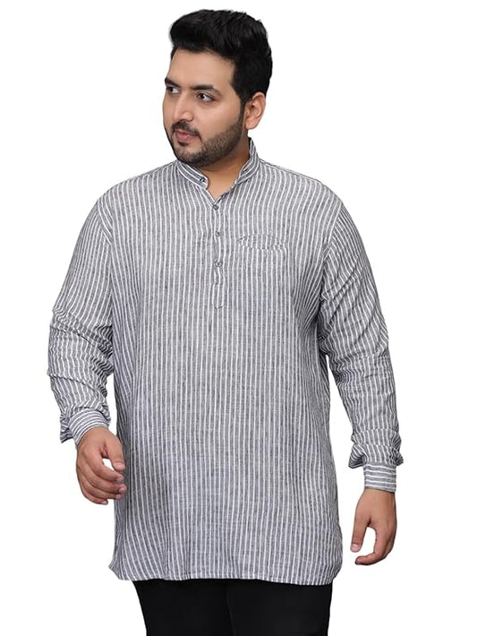 Twist99 Men's Linen Chinese Collar Full Sleeve Plus Size Short Kurta