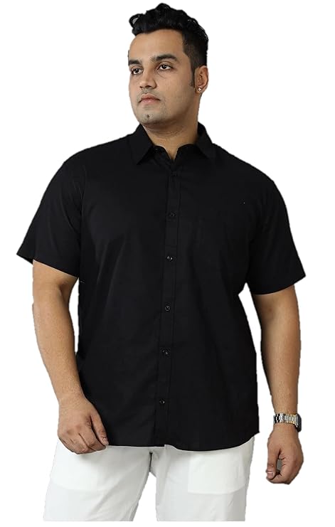 Twist99 Men's Rich Black Solid Half Sleeve Shirt Men's Plus Size