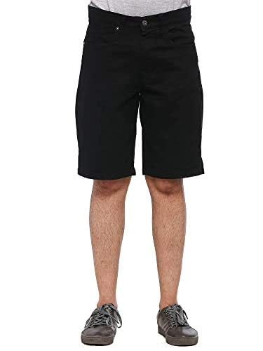 Twist Men’s Black Cotton Bottom Short | Knee-Length Summer Wear with Button Fastening | Lightweight Daily Outfit | Relaxed Fit Fashion Apparel | Outdoor Lounge Clothing