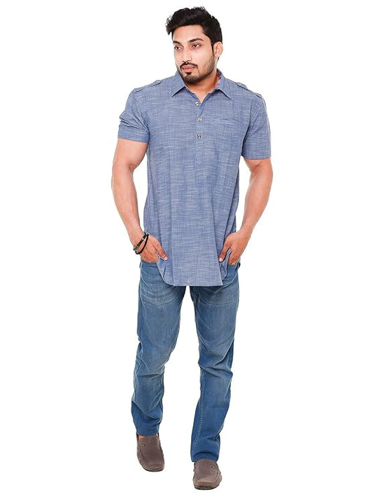 Twist99 Mens Cotton Linen Half Sleeve Plus Size Short Kurta
