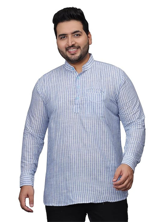 Twist99 Men's Linen Chinese Collar Full Sleeve Plus Size Short Kurta