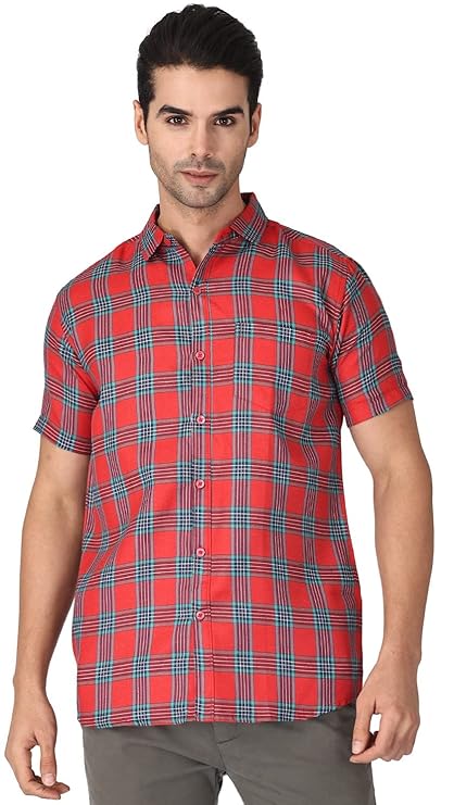 Twist99 Men's Checkered Regular Fit Half Sleeve Cotton Shirts Plus Sizes for Men
