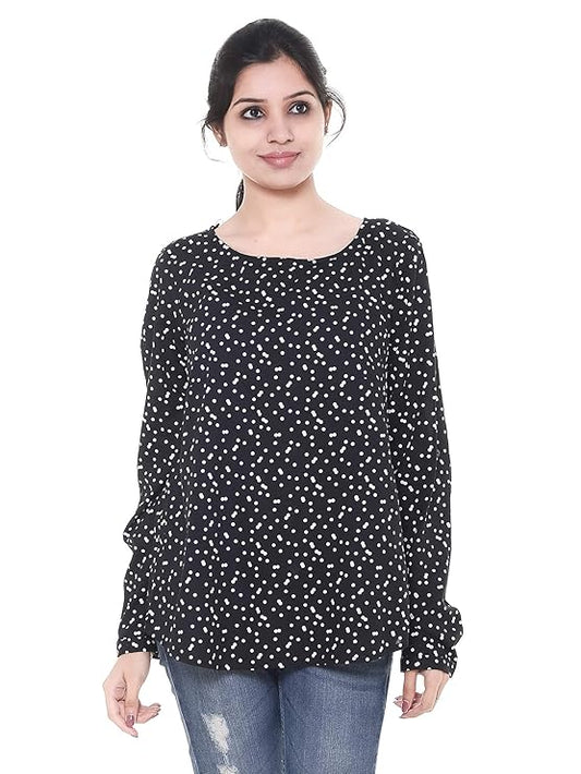 Twist99 Women's Wear Elegant Viscose Black Full Sleeve Polka Dot Printed Full Sleeve Stylish Top for Women