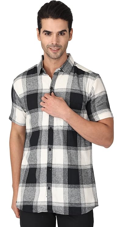 Twist99 Men's Checkered Regular Fit Half Sleeve Cotton Shirts Plus Sizes for Men