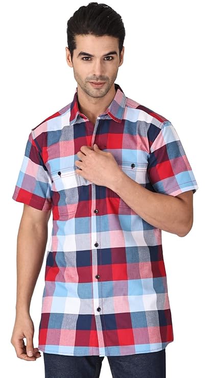 Twist99 Men's Checkered Regular Fit Half Sleeve Cotton Shirts Plus Sizes for Men