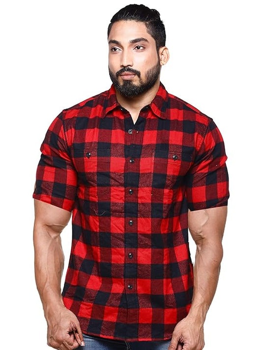 Twist99 Men's Checkered Regular Fit Half Sleeve Cotton Shirts Plus Sizes for Men