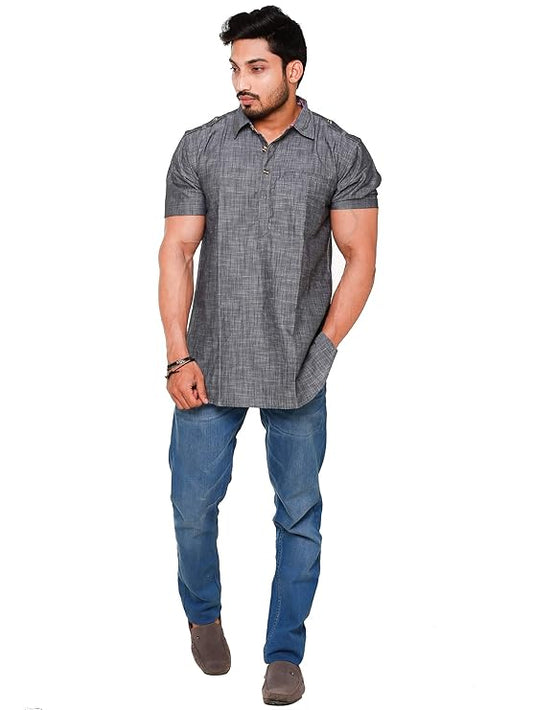 Twist99 Mens Cotton Linen Half Sleeve Plus Size Short Kurta