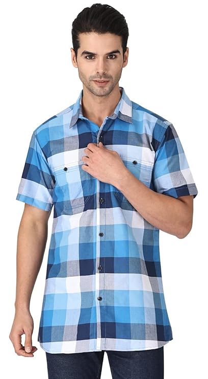 Twist99 Men's Checkered Regular Fit Half Sleeve Cotton Shirts Plus Sizes for Men