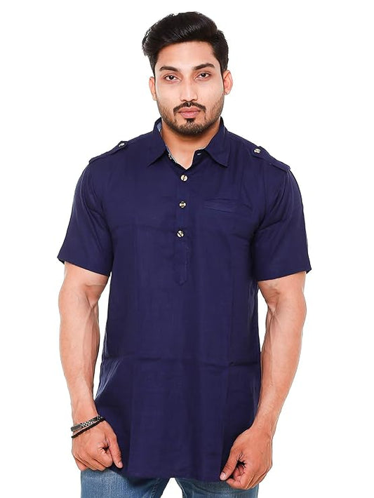 Twist99 Mens Cotton Linen Half Sleeve Plus Size Short Kurta