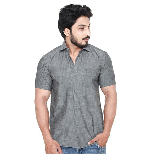 Twist99 Men's Denim Linen Half Sleeves Plus Size Size Shirt