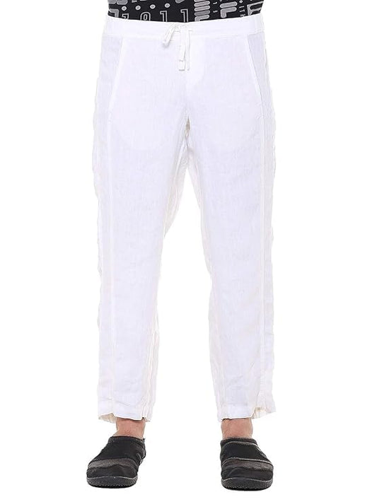 Twist Men’s Plus Size White Linen Pants | Pure Linen Straight Fit Pyjama | Casual Summer Trousers | Breathable Semi-Casual Dress Pants | Beachwear Slim Fit Look