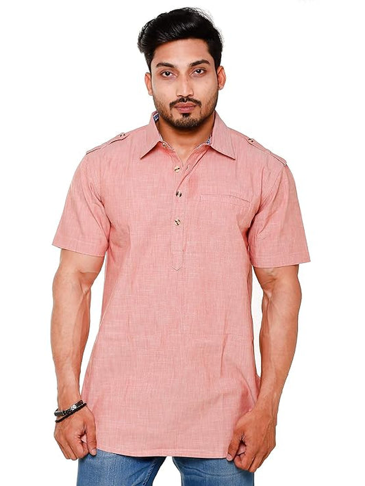 Twist99 Mens Cotton Linen Half Sleeve Plus Size Short Kurta