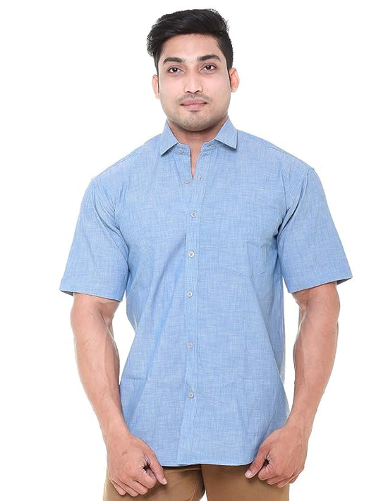 Twist99 Men's Denim Linen Half Sleeves Plus Size Size Shirt